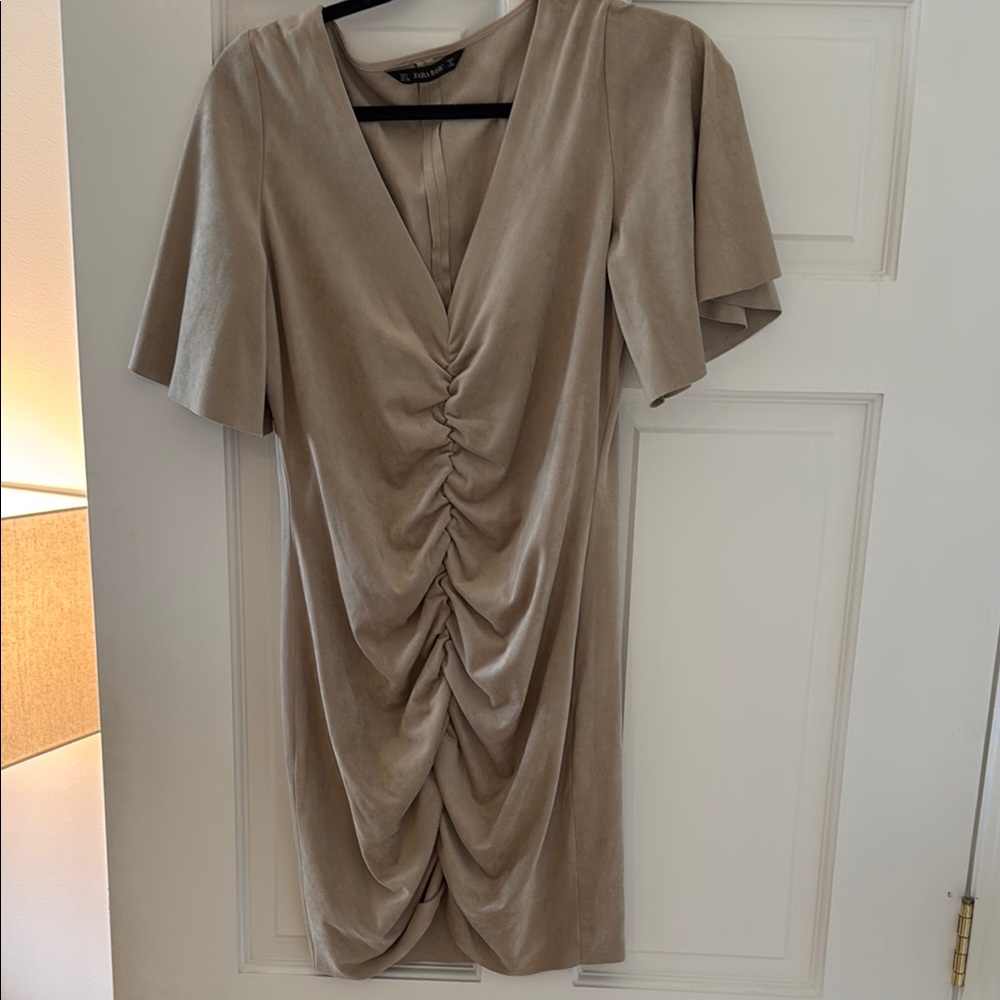 Zara Beige Ruched Dress